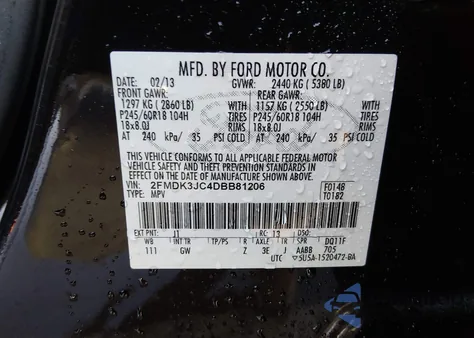 2013 Ford Edge Sel from USA, damaged, VIN 2FMDK3JC4DBB81206